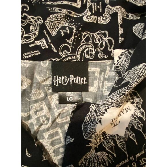 Harry Potter Marauders Map Knot Tie Front Black and White Button Up Size L - Picture 6 of 9